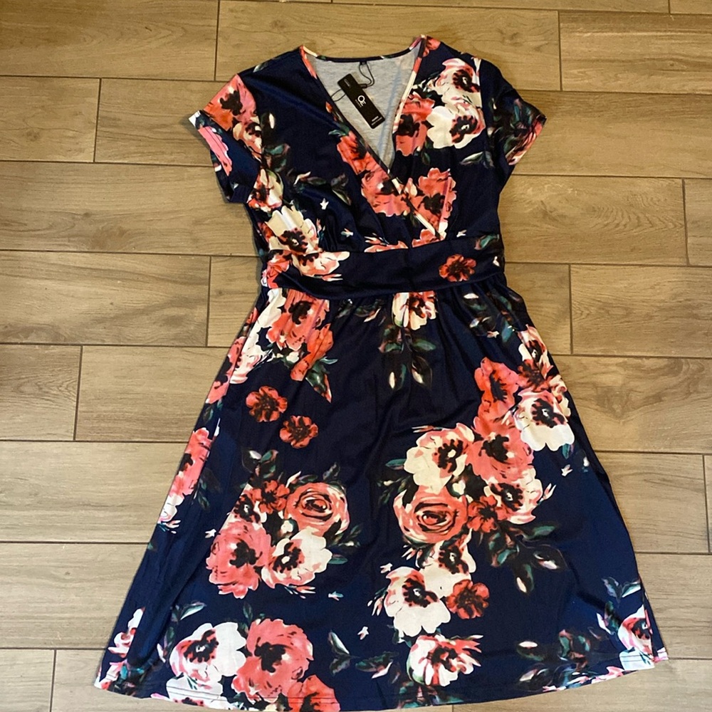 Navy Blue Floral Mid Dress